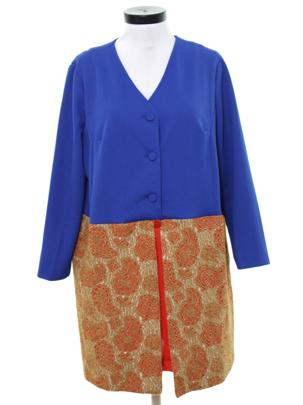 Vintage 70s Blue Paisley Mod Mini Dress Double Layer Home Sewn XL